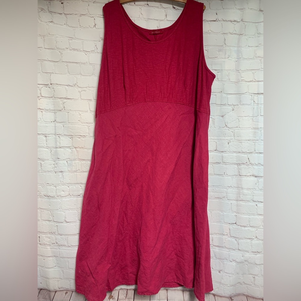 Cut Loose Vibrant Raspberry Linen Cotton Midi Dress Size 3X USA​